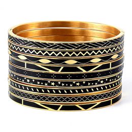enamel bangle bracelets Canada - Fashion Enamel Bracelet & Bangles Stainless Steel Geometry Design Gold Bangle for Women Love Wedding Bijoux Femme Q0719