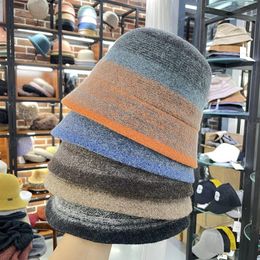 autumn winter warm Australian wool hats striped Gradient Colour lady bucket cap men women leisure hat