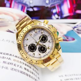 Luxury mens watches gold stopwatch Top brand chronograph wirstwatches Full Stainless Steel band quartz man Designer watch Father's Valentine's Day present gifts