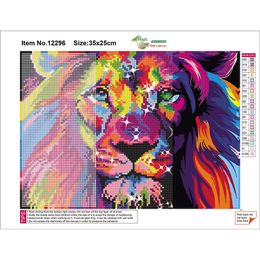 5D DIY Full Round Diamond Painting Animal Colorful Lion Head Resin Diamond Embroidery Mosaic Cross Stitch Art Home Decoration