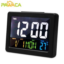 Large Colour Screen Digital Alarm Clock Show Date, Week, Temperature, Time, 24 Hour Formats Desk Clock for Office Bedroom Kitchen 211111