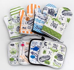 DHL50sets Cartoon Prints Canvas Bakeware Oven Mitts for Kitchen Cooking Baking