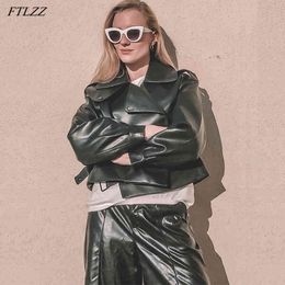 Spring Women Faux PU Leather Jacket Vintage Turn-down Collar Motorcycle Casual Loose Street Style Outerwear 210423