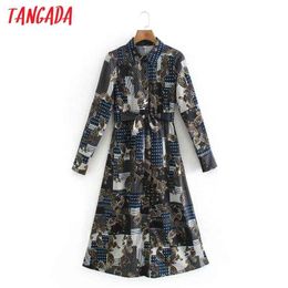 Fashion Women Paisley Print Shirt With Slash Vintage Long Sleeve Office Ladies Midi Dress XN241 210416