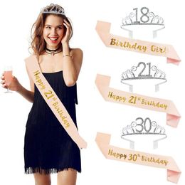 birthday sash for adults UK - Party Decoration Birthday 18 21 30 40 50 Rose Gold Satin Sash With Crystal Crown Decor Adult Girls Supplies