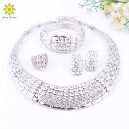 Fashion Jewellery Sets For Women Crystal Rhinestone Wedding Ring Silver Plated Necklaces Earrings Accessories H1022