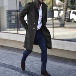 Winter Fashion Single Breasted Men Long Coats Mens Solid Warm Woollen Overcoats Casual Turn-down Collar Long Sleeve Cardigan 211122