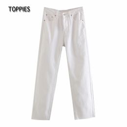 Toppies White Jeans Woman High Waist Pants Female Ankle Length Trousers Streetwear Straight Denim Pants 210412