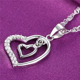 Fashion Diamond Heart Necklace Double Hearts Pendant Necklaces Chain Women Children Jewelry Engagement wed gift Will and Sandy