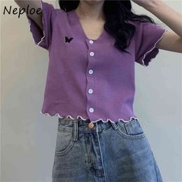 Summer Knitwear Short Sleeve V Neck Causal Top Tees Women Thin Korean Fashion Bottom T-shirts Feminimos 1E724 210422