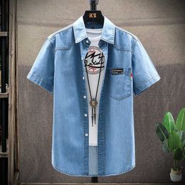 Summer Men's Trendy Denim Shirt Business Casual Fashion Cotton Short-sleeved Shirt Male Brand Slim Top Cowboy Jacket 210531