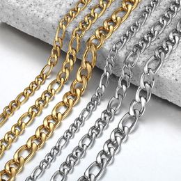 Chains Mens Womens Necklace Round Miami Cuban Link Chain Gold Silver Colour Stainless Steel Punk Male Jewellery Gifts 24" 5 7 9 Mm KN633