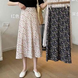 Floral skirt women's spring dress high waist slim A-line covering crotch medium length buttocks 210529
