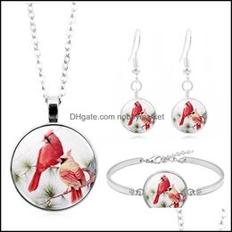 Earrings & Necklace Jewelry Sets Fashion Women Cabochon Pendant Bracelet Set Cardinal Bird Time Stone For Ladies Party Drop Delivery 2021 Qx