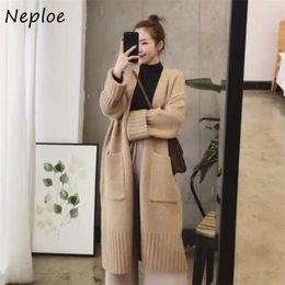 Nepleo Knitted Cardigans Women Autumn Winter Korean Loose Double Pockets Sweater Solid Color Casual V-neck Coat 1G531 210422