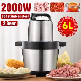 Meat Grinders 2000W 6L 2 Gear Electric Grinder Kitchen Chopper Mincer Stainless Steel Garlic Vegetable Blender Mixer Baby Food Processor