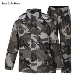 Camouflage Rain Coat Jacket for Men Waterproof Raincoat Rain Pants Suit Adult Double Layer Hiking Motorcycle Raincoat Camping