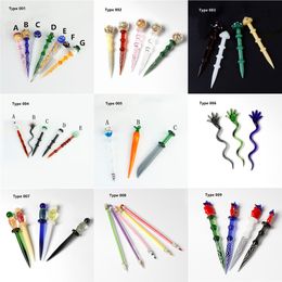 DHL 10 Types Smoking Glass Wax Dabber Tool Colored Stick Carve Dry Herb Tobacco Dab Rigs Handle Nails Tools Quratz Banger Water Bong