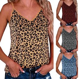 2021 Summer Women's Leopard Print Sexy V-neck Halter Tops Ladies SleevelSolid Colour Vest 5 Colours X0507