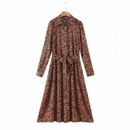 Vintage Woman Long Leopard Sashes Chiffon Dresses Spring Fashion Ladies Soft Printed Female Elegant A-Line 210515