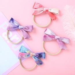 New 4" Smooth Tie Dye Velvet Handtied Bows Nylon Headband Or Clips For Girls Kids Warm Winter Hair Accessories