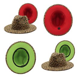 Leopard Fedora Hat For Lady Woollen Church Cap Band Wide Flat Brim Jazz Hats Stylish Trilby Panama Caps Gift