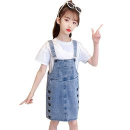 Teen Girls Clothing Tshirt + Heart Jumpsuit Summer Kids Clothes Casual Style Tracksuit 6 8 10 12 14 210527