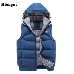 Fashion Sleeveless Jacket Men Thickening 100% Cotton Vest Hat Hooded Warm Winter Waistcoat Casual Windbreaker 210923