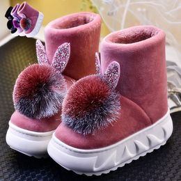 Fashion thick soles and fluffy ball boots for women winter outdoor lovely non-slip warm cotton shoes Factory direct sale