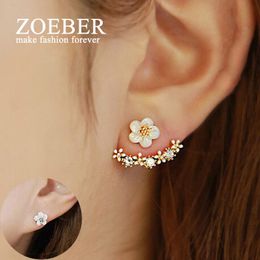 Zoeber Flower Crystals Geometry Stud Earring For Women Colours Double Sided Fashion Geometric Earrings Female Ear Brincos Pending