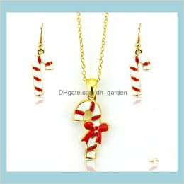 Style Fashion Jewellery Gold Plated Multicolor Enamel Christmas Crutch For Women Charms Earrings Necklace Sets Drop Delivery 2021 Hqosd