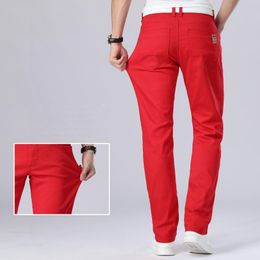 Men's Jeans Stretch Regular Fit Business Casual Classic Style Fashion Denim Trousers Male Black White Red Pants Size 28-40