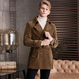 Men's Trench Coats Chenille Corduroy Regular Style Autumn And Winter 2021 Retro Fashion Belted Windbreaker Veste Homme