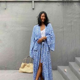 Beach Cover Ups Oversized Kimono Maxi Dress Leopard Printing Fashion Blue Bathing Suit Coverup Overall Swimwears 210722