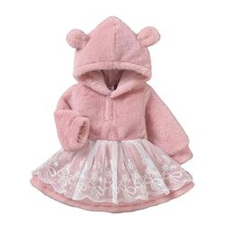 Girl's Dresses Bmnmsl Baby Girls Spring Dress Long Sleeve Patchwork Mesh Layer Buttons Hoodie Fall/Winter Plush Sweet Outfits