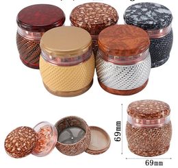 Newest drum 70mm 4 piece colorful herb grinder smoking Metal Resin Abrader Tool hand tobacco spice Crusher Miller 4 Styles