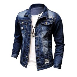 Wholesale autumn Winter Washing male Korean youth casual teenagers hip hop jacket denim clothes embroidery Coat men 211217