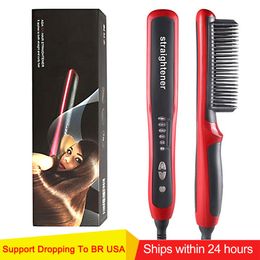 Electric Hair Beard Straightening Brush Anti-Scald Ceramic Iron Beard Styler Comb Heating Straightener Comb For Long Short Hair