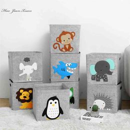 Cube Folding Storage Box Cute Cartoon Animal Storage Basket Felt Cloth Fabric Foldable Storage Bins For Nursery Toys Organizers 210330