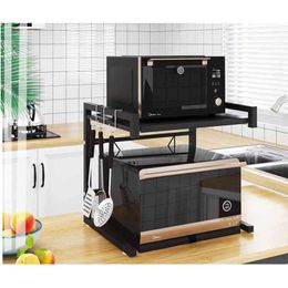 Microwave Oven Rack Multifunctional Stand Telescopic Kitchen Storage Shelf for Home Dishwasher Printer Black 210902
