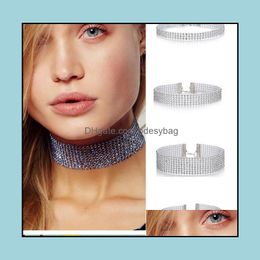 Tennis, Graduated Necklaces & Pendants Jewellery Luxury Women Rhinestone Rows Tennis Necklace Fashion Charming Mtilayer White Gold Fl Crystal