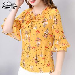 women's summer blouses clothes flare sleeve print chiffon blouse shirt plus size ladies tops 4225 50 210508