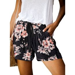 Summer Shorts Floral Lace Up High Waist Elastic Cotton Short Women Beach Casual Leopard Camouflage 210428