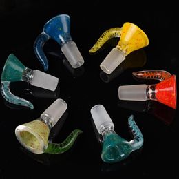 Colourful Smoking Ox Horn Handle 14MM 18MM Male Hookah Adapter Connector Interface Glass Bowl Container Waterpipe Tobacco Oil Rigs Vessel Holder Bong Down Stem Tool