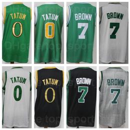 Men Basketball Jaylen Brown Jersey 7 Jayson Tatum 0 Breathable Pure Cotton Black Green White Grey Team Colour Away For Sport Fans Excellent Quality On Sale