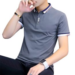 BROWON summer casual polo shirt men short sleeve turn down collar slim fit sold color polo shirt for men plus size 220312