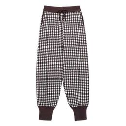 Spring Autumn new Houndstooth Knitted Carrot Pants Elastic High Waist Pants Drawstring Fashion Pants Streetwear Vintage Harajuku Q0802