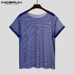 Man Transparent Loose Tops See Through T Shirts Men Fashion Mesh T-Shirts Summer Solid Short Sleeve O Neck Tees S-5XL 7 Men's