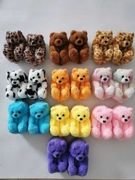 Children's Teddy Bear Slippers Cute Fluffy Plush Indoor Slides Kids Home Slippers Casual Flats Furry Sandals Shoes Y0902
