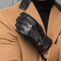 Warm Classic Design Leather Gloves High Quality Men Short Black Gym Luvas Car Driving For Winter Velvet Mittens